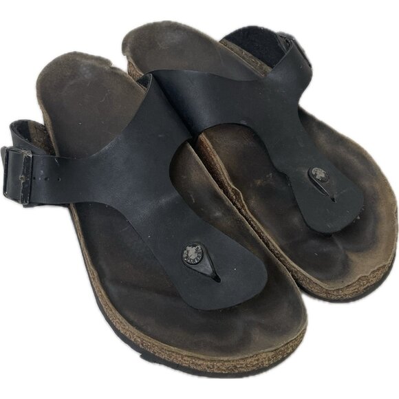 Birkenstock Gizeh Men Size 43 US 10 Black Leather Cork Sandal Boho Thong - Picture 1 of 6